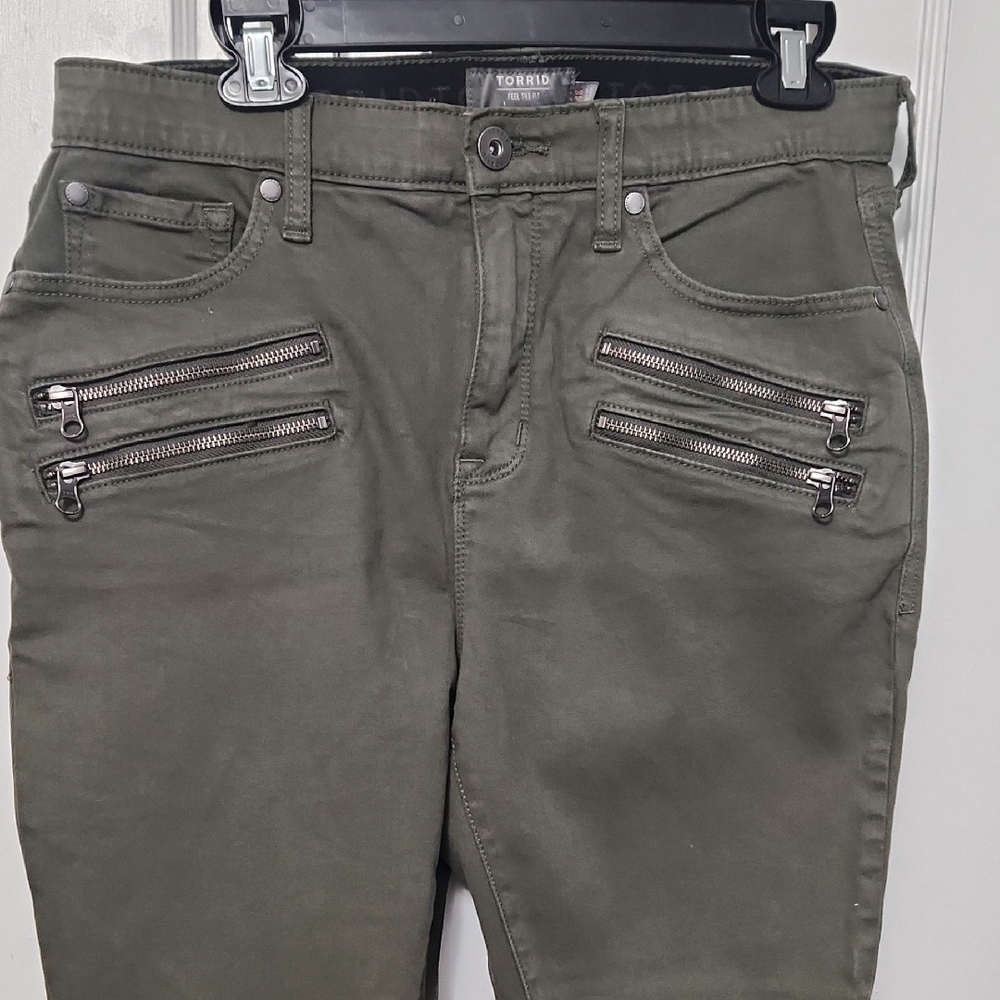 torrid Olive Green Skinny Pants with Silver Zippers